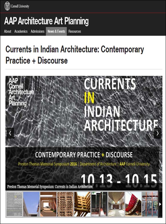 Currents in Indian Architecture: Contemporary Practice + Discourse, AAP, Cornell University